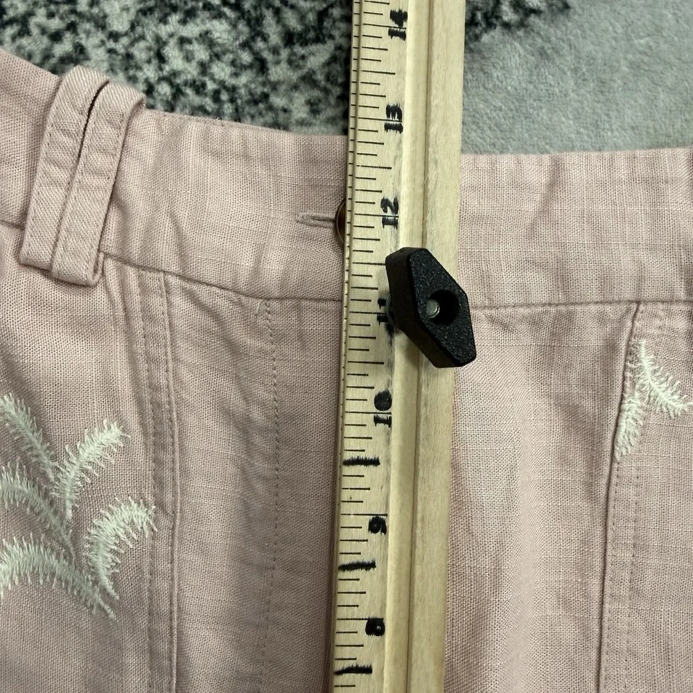 Zara Embroidered Wide Leg Pants Womens‎ Size XS Pink Linen Blend Boho Resort